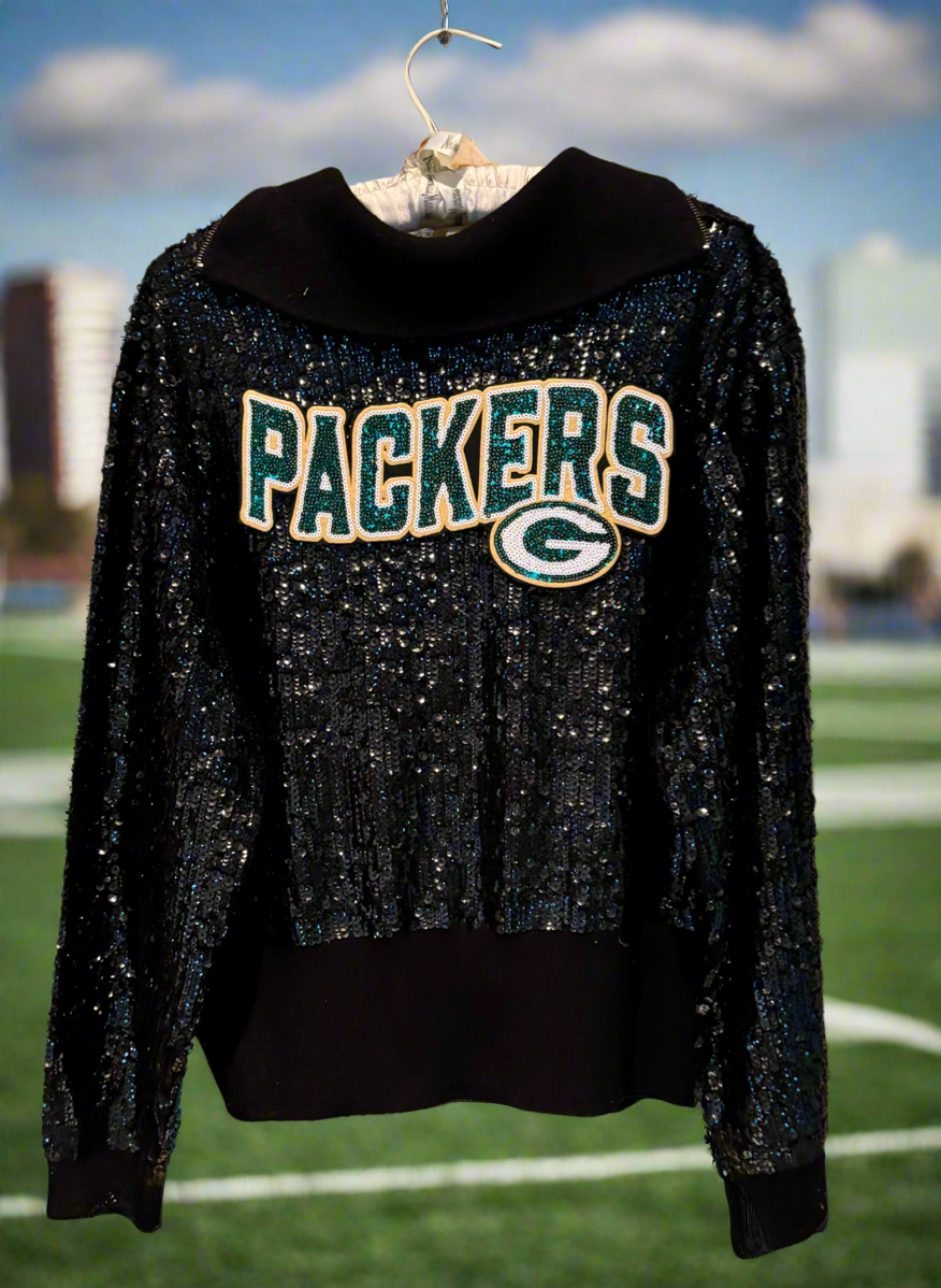 Reworked vintage Sequin & Knit 1/4 Zip pullover Sweater