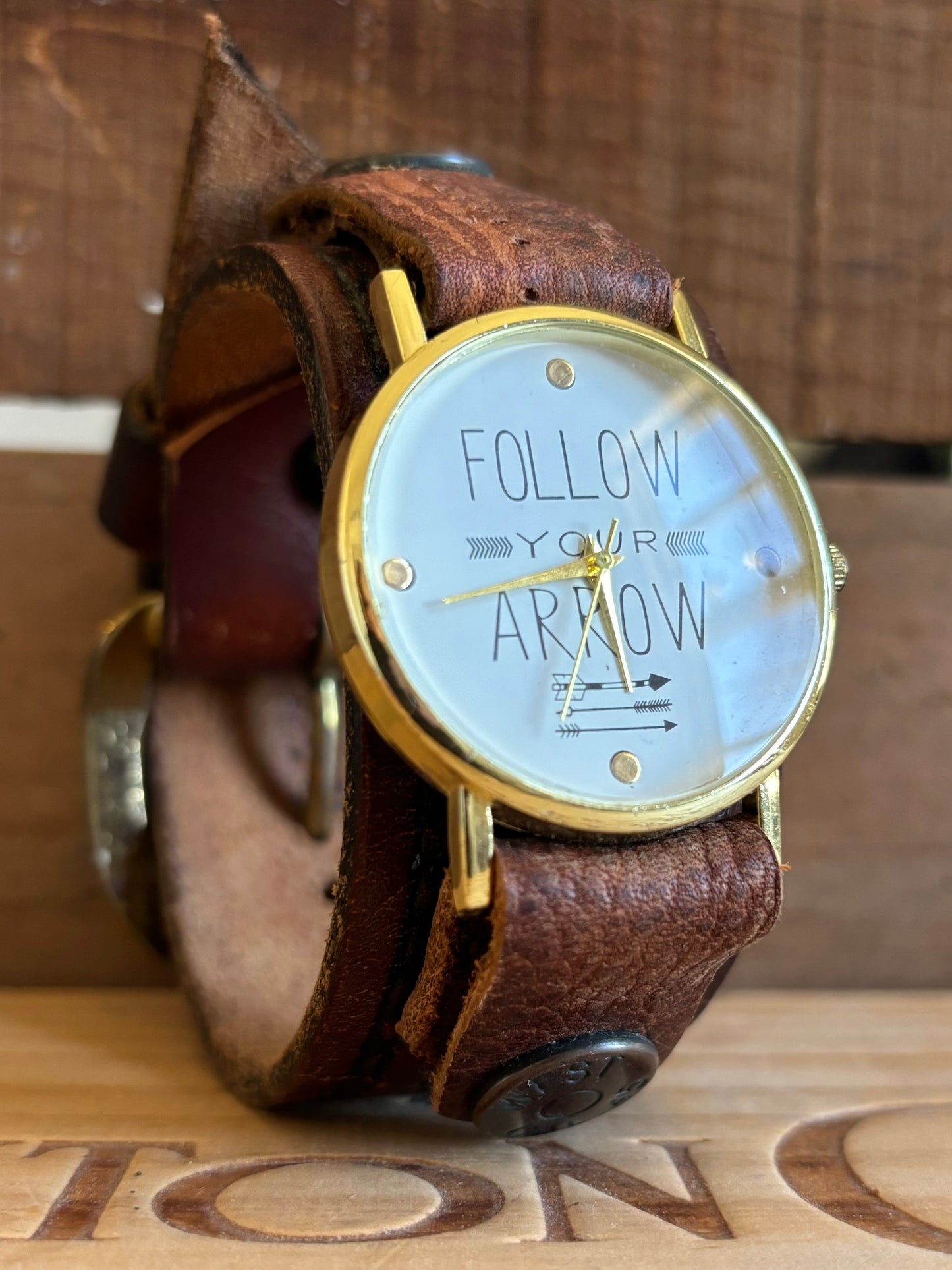 Handmade Distressed Leather Wristband Cuff Watch