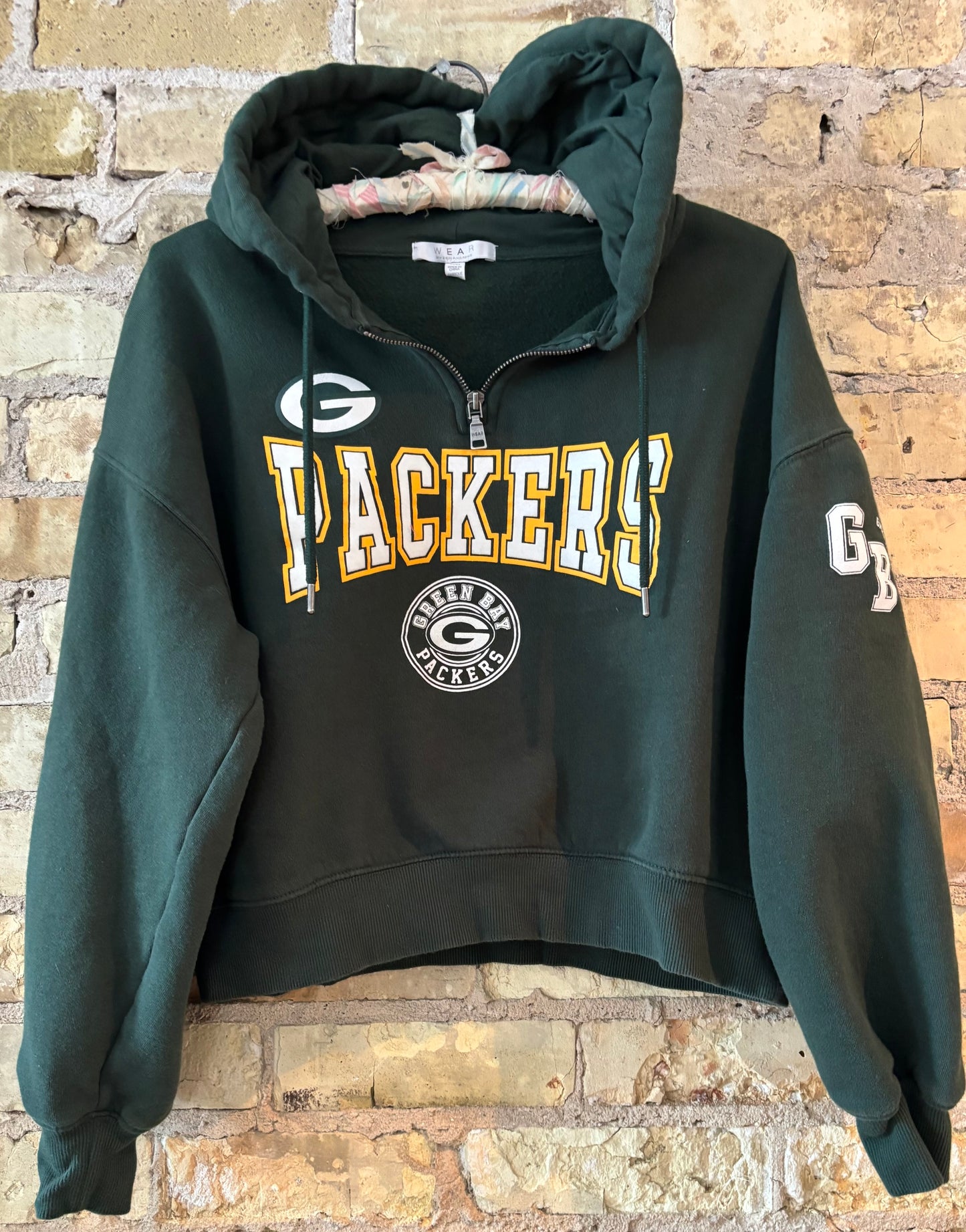 Reworked Packers Y2K Crop Top Hooded Sweatshirt