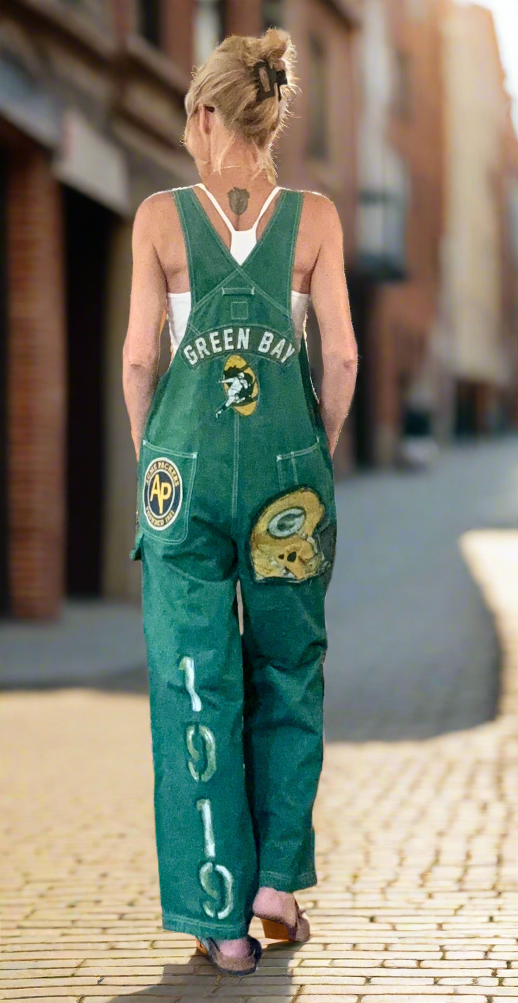 Reworked Packers Denim GameDay Bib Overalls