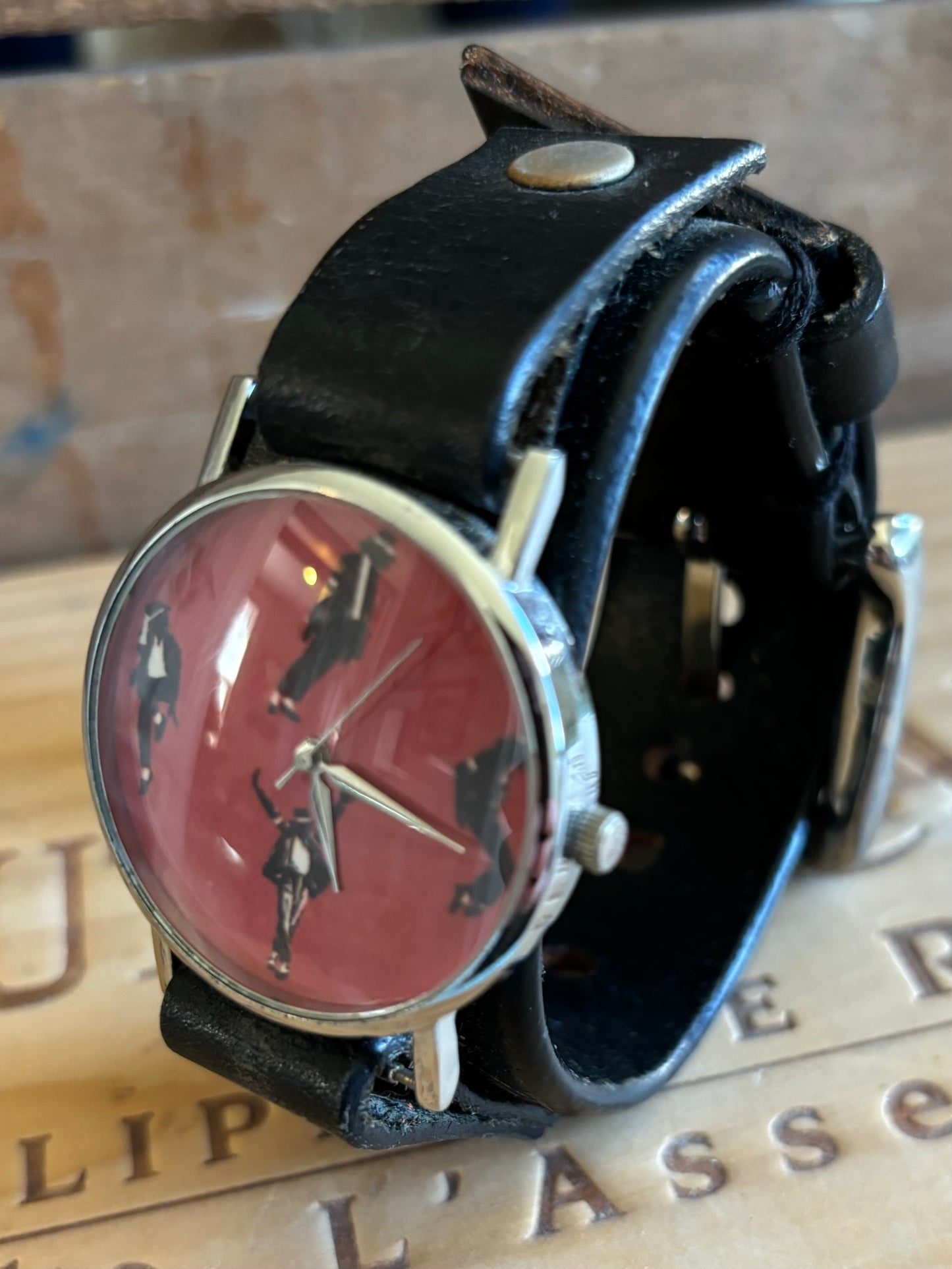 Handmade Distressed Leather wristband Cuff Watch