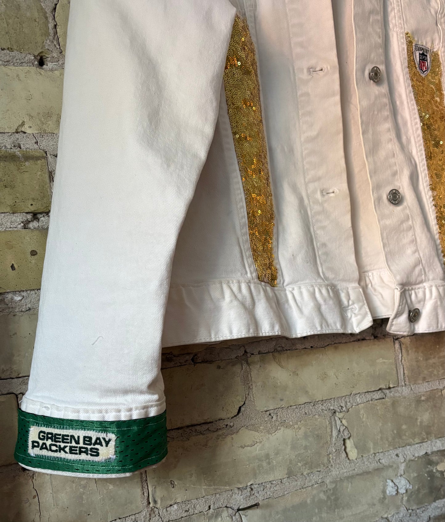Reworked Packers Stretch Denim Game Day Sequins Jacket