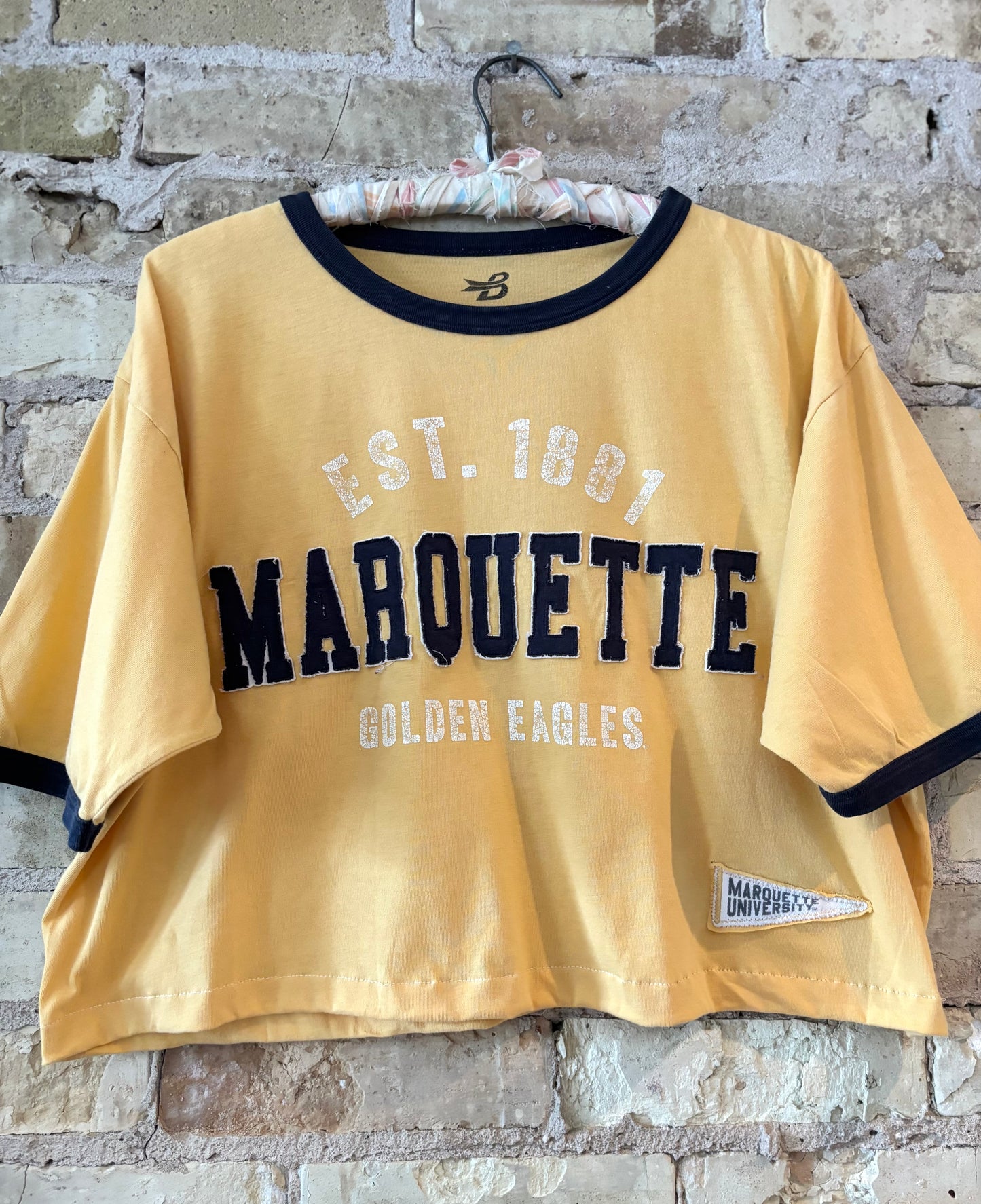 Reworked Retro Marquette University Cropped Ringer T-shirt