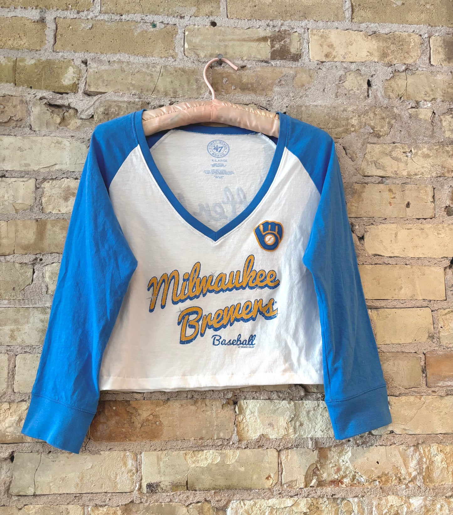 Reworked Milwaukee Brewers Throwback crop top Jersey Tee