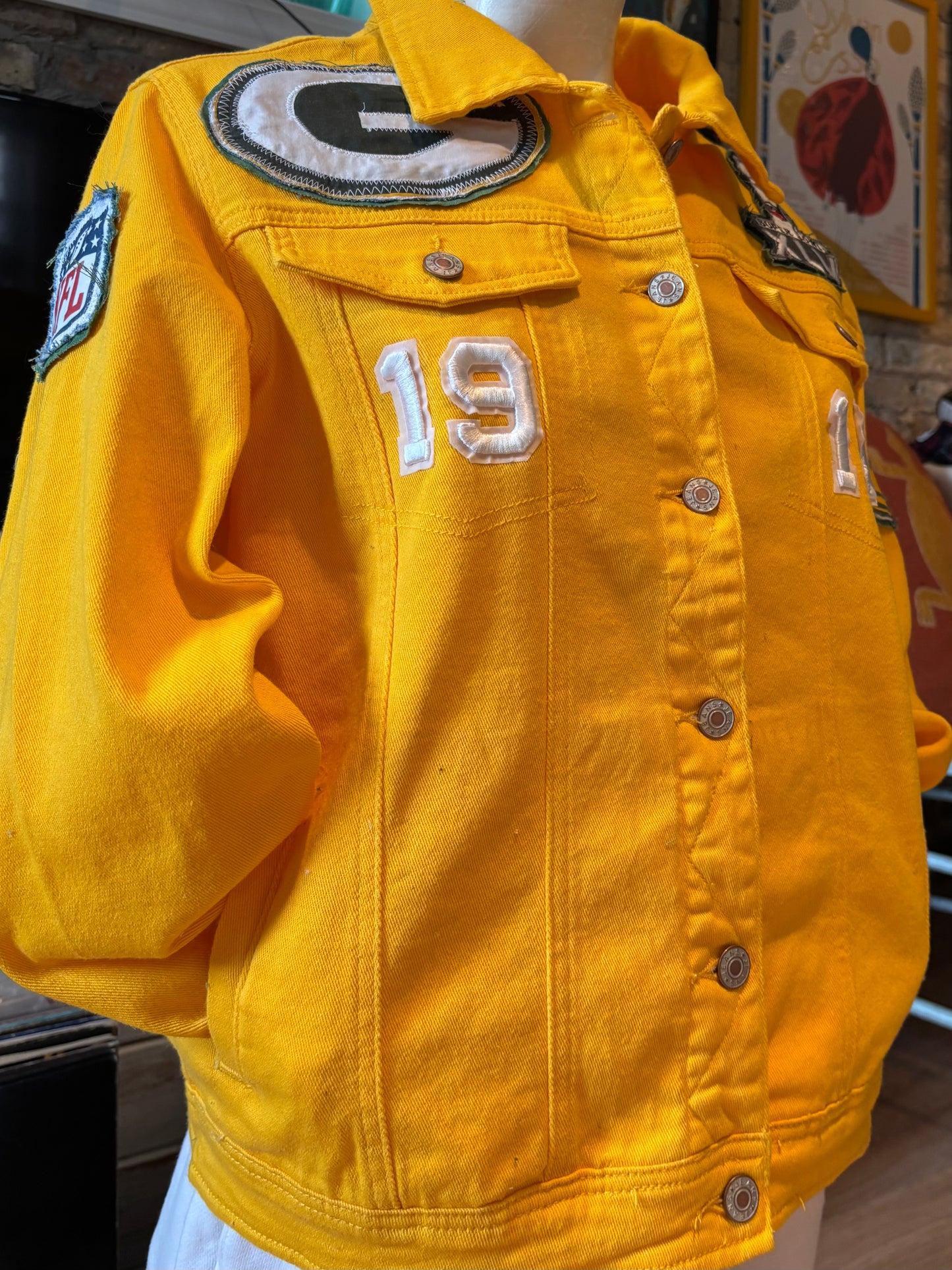 Reworked Packers Retro Over dyed Game Day Denim Jean Jacket