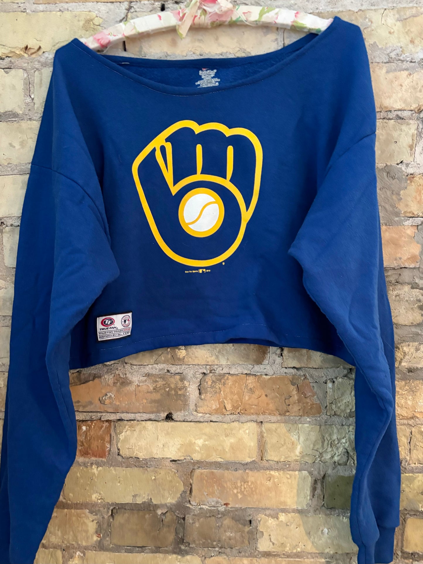 Reworked Retro Milwaukee Brewers off shoulder Cropped Sweatshirt