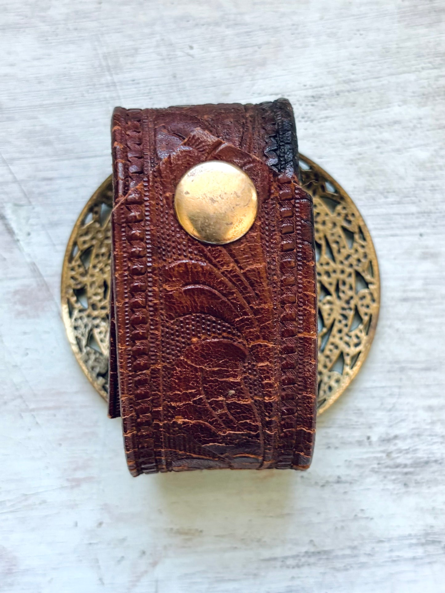 HandTooled reclaimed Distressed Leather Gypsy Warrior Bracelet