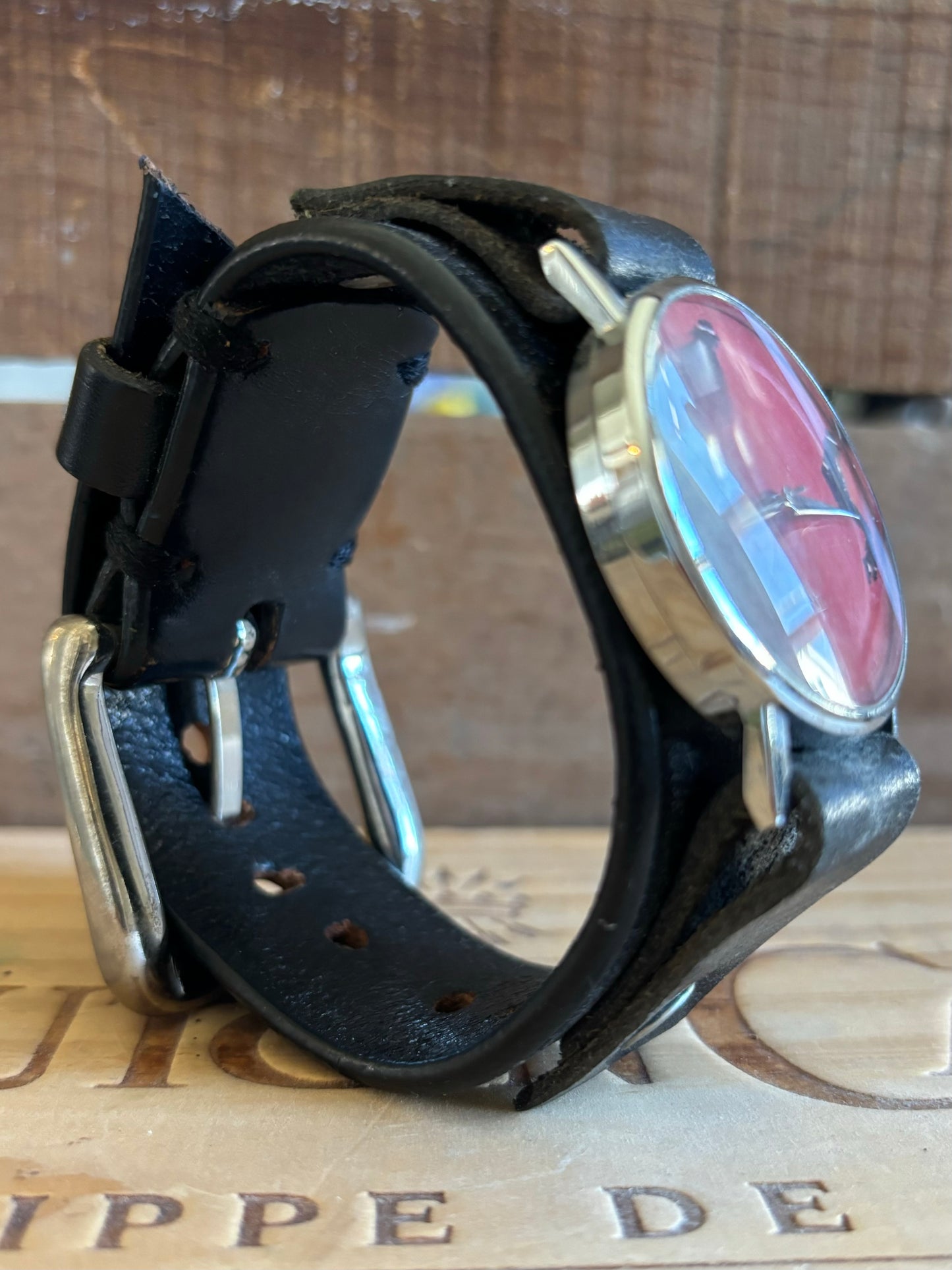 Handmade Distressed Leather wristband Cuff Watch