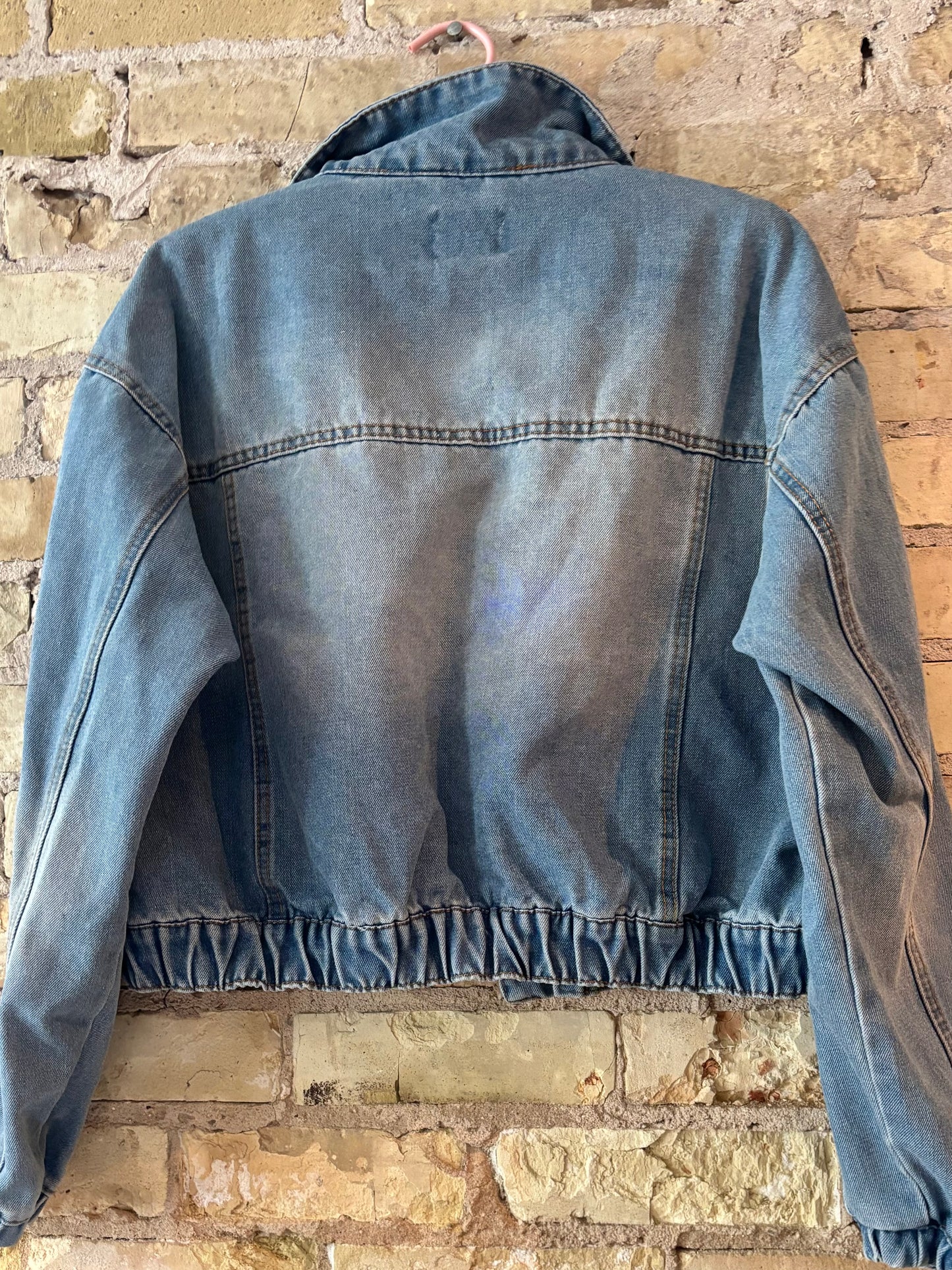 Reworked Distressed Iowa Game Day Denim Jean Jacket with Fringe