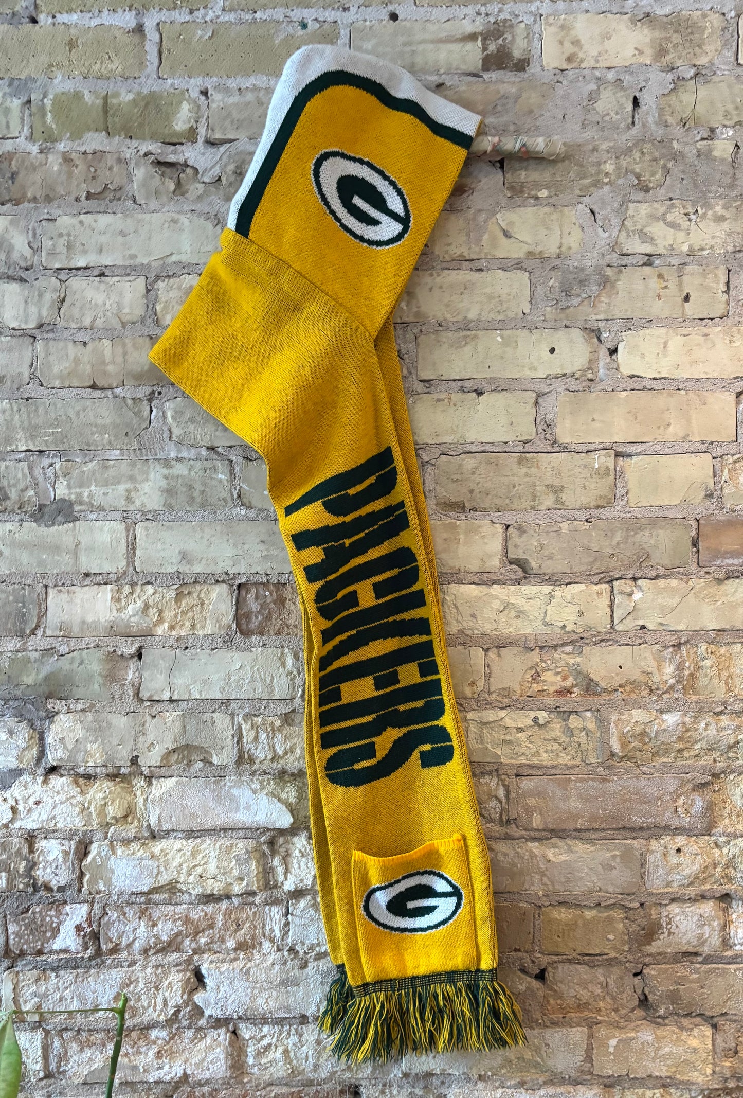 Vintage Rare NFL PACKERS winter scarf with Helmet Hoodie & Pockets & Fringe