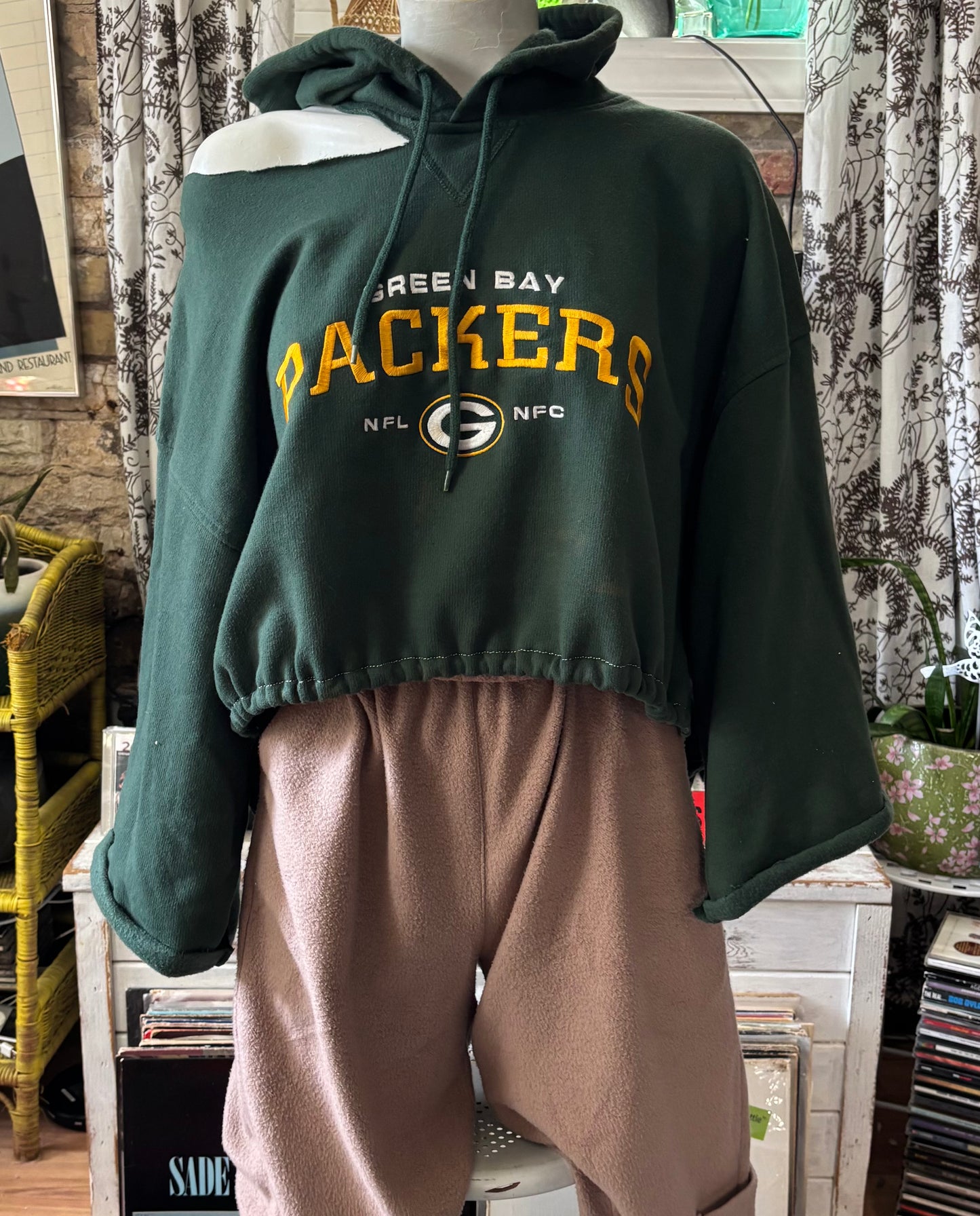 Reworked Packers Retro Cropped One Shoulder oversized Hoodie