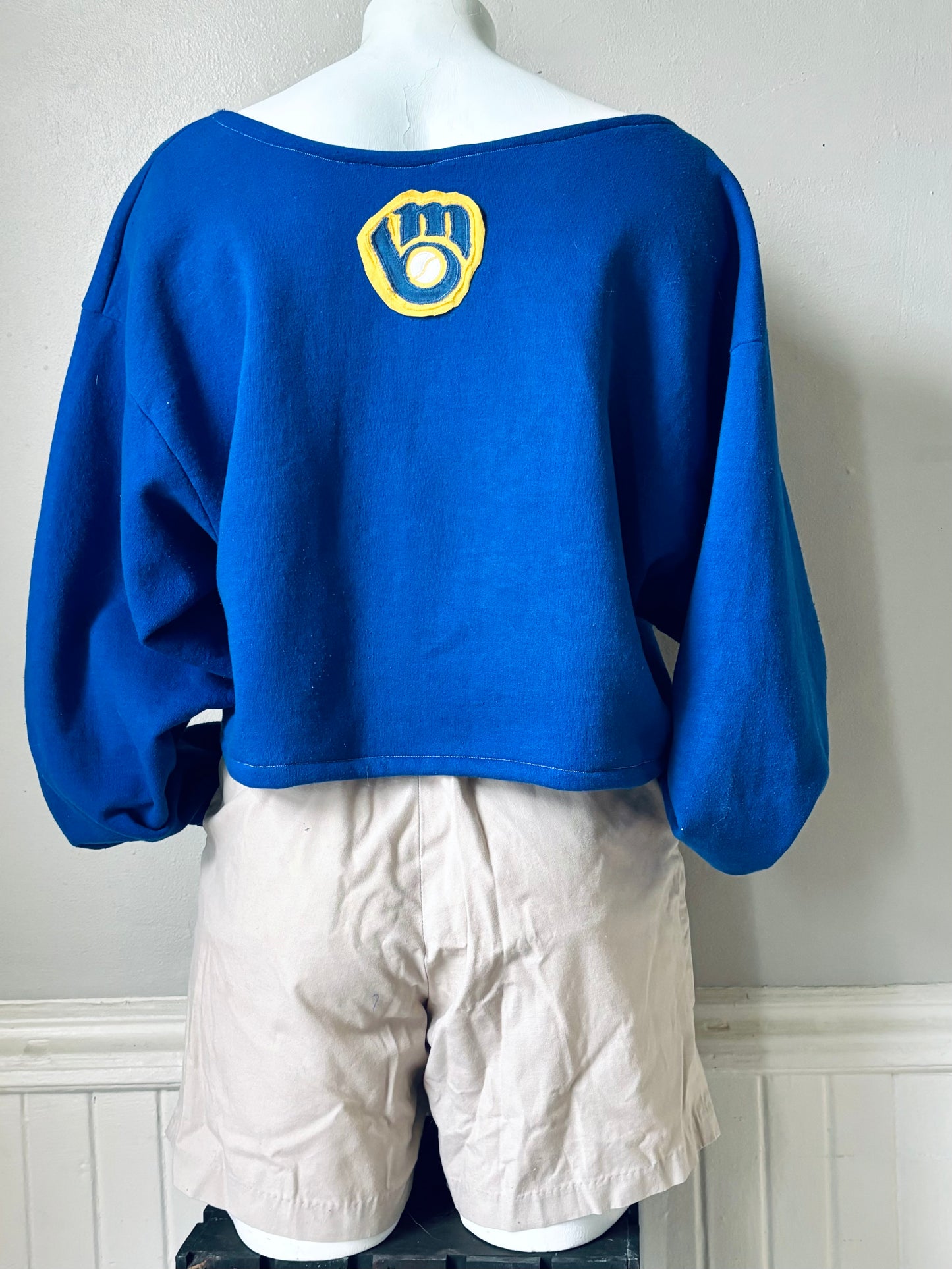 Reworked  Retro Milwaukee Brewers Cropped Crewneck Sweatshirt