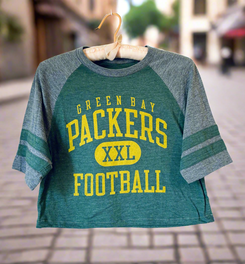 Reworked GB Packers Retro cropped Graphic Crewneck Jersey Tee