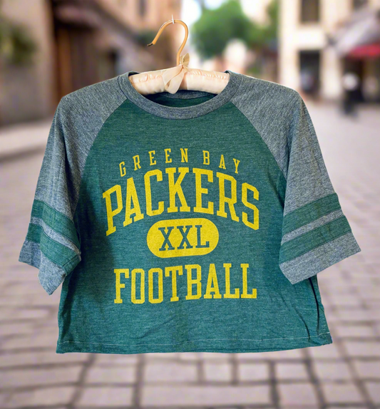 Reworked GB Packers Retro cropped Graphic Crewneck Jersey Tee