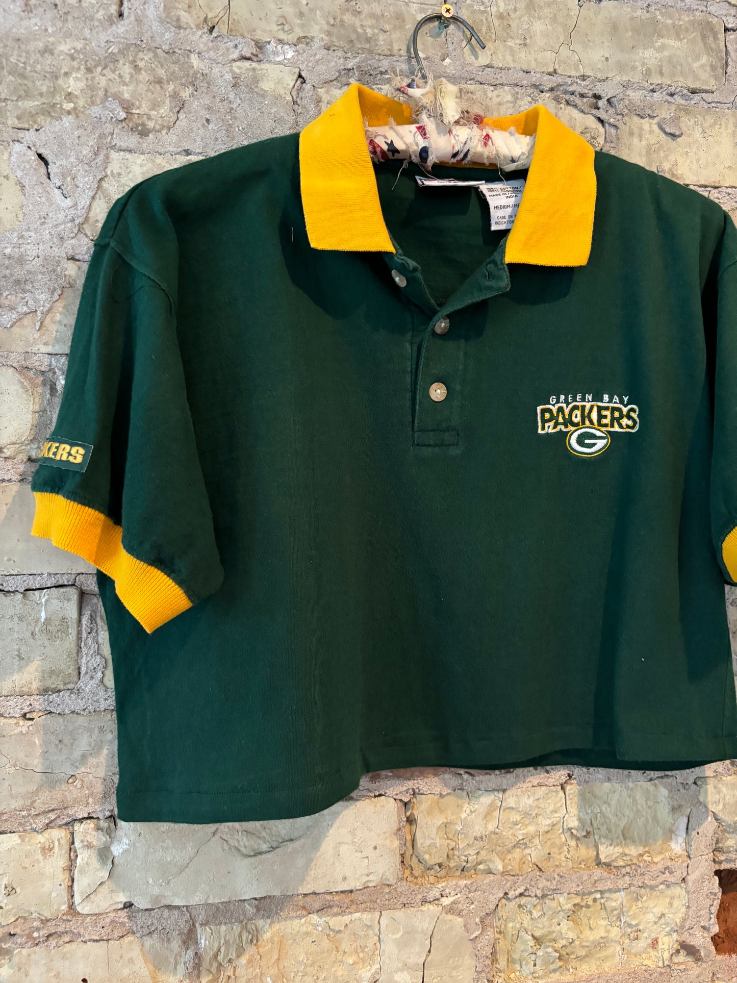 Reworked Vintage Green Bay Packers 3 Button cropped Polo Tee