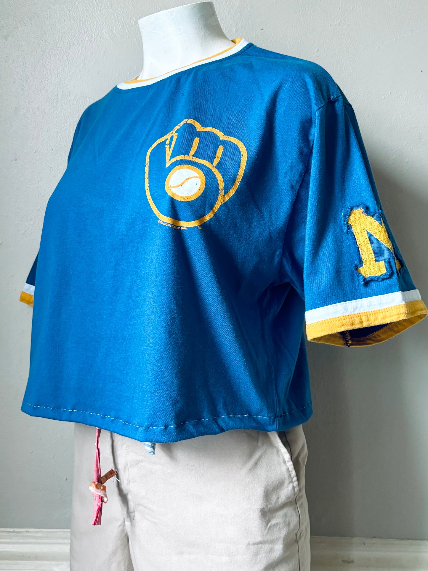 Reworked Milwaukee Brewers Cropped Throwback Ringer Graphic Tee