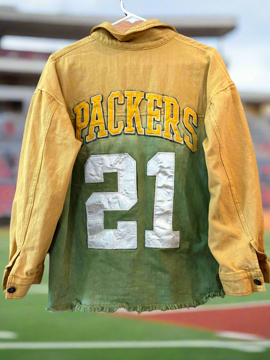 Reworked Packers Hand Dyed Game Day denim Jean Shacket