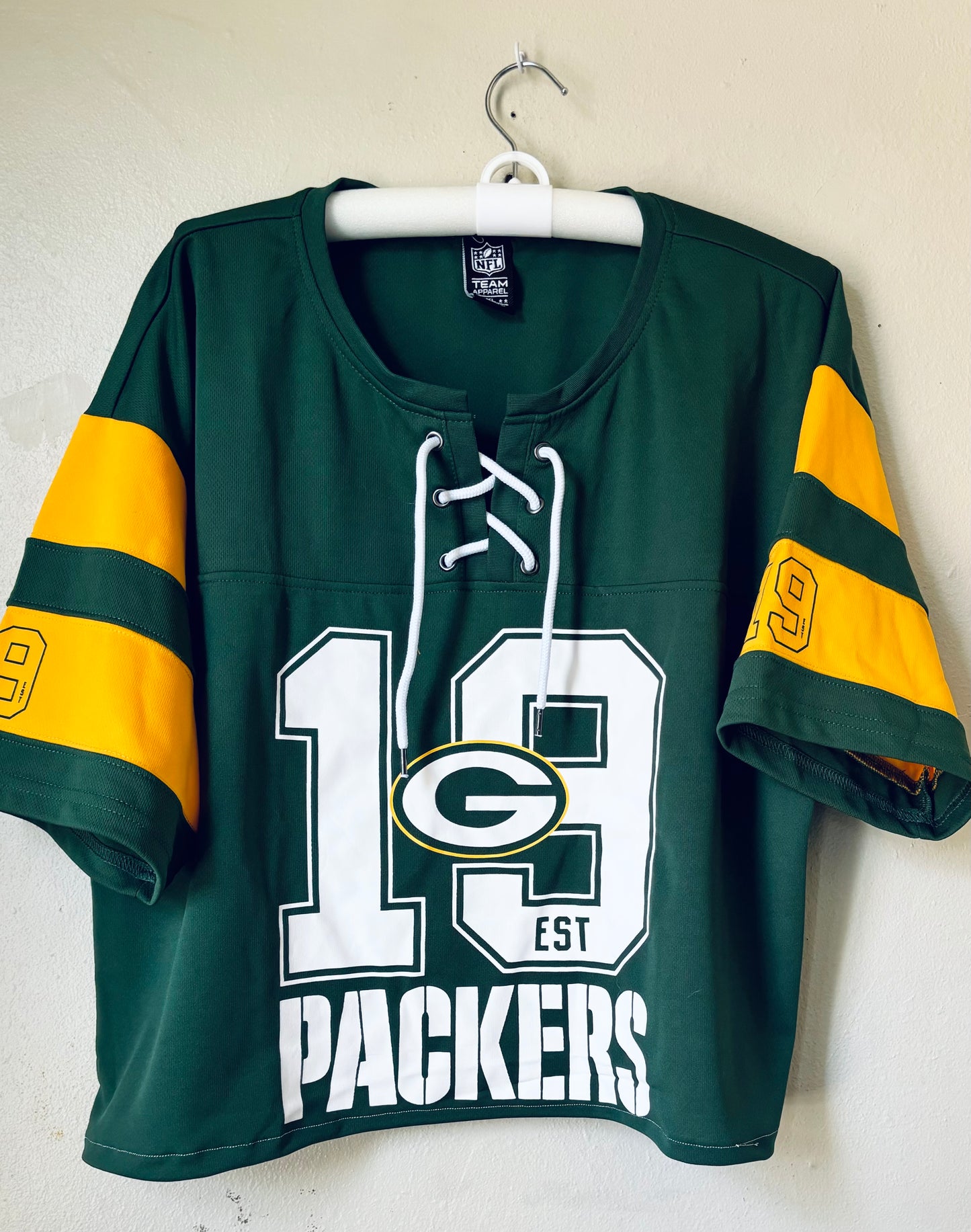 Reworked Y2k Packers Lace Up Cropped Jersey