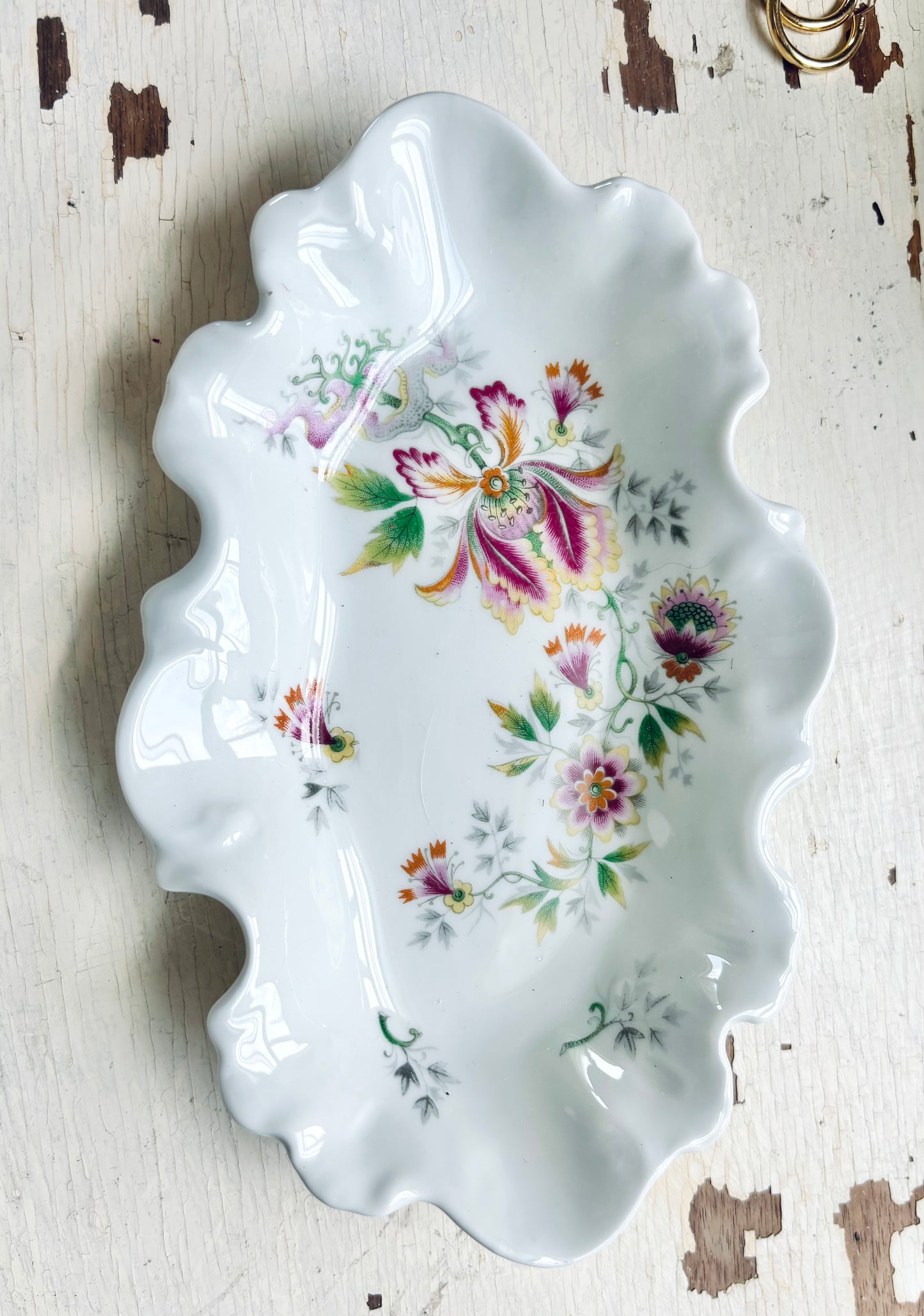 Vintage LIMOGES FRANCE Collectable Iris floral trinket dish Tray