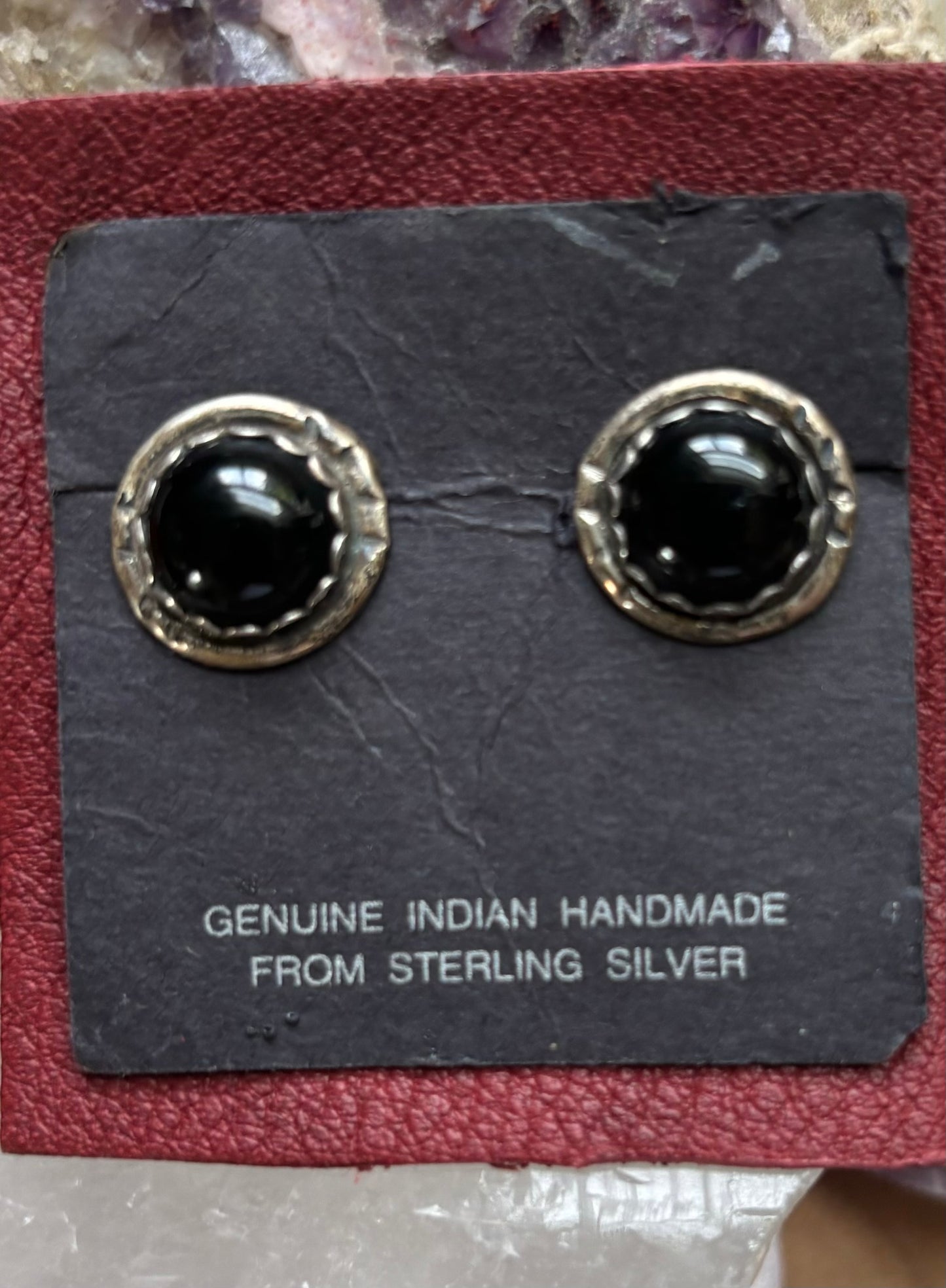 Vintage Sterling Silver & Black Turquoise handmade Indian Earrings