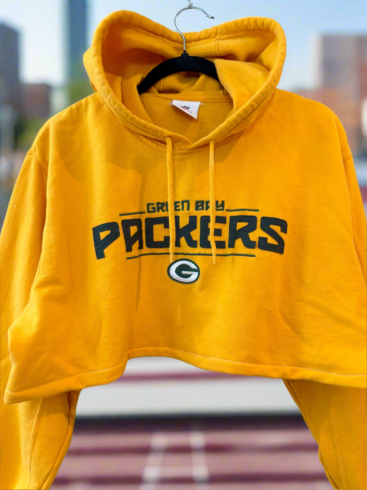 Reworked 90s Green Bay Packers Classic Yellow Super Cropped Hoodie