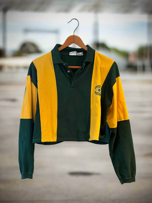 Reworked Vintage  Green Bay Packers Rugby cropped Polo Shirt