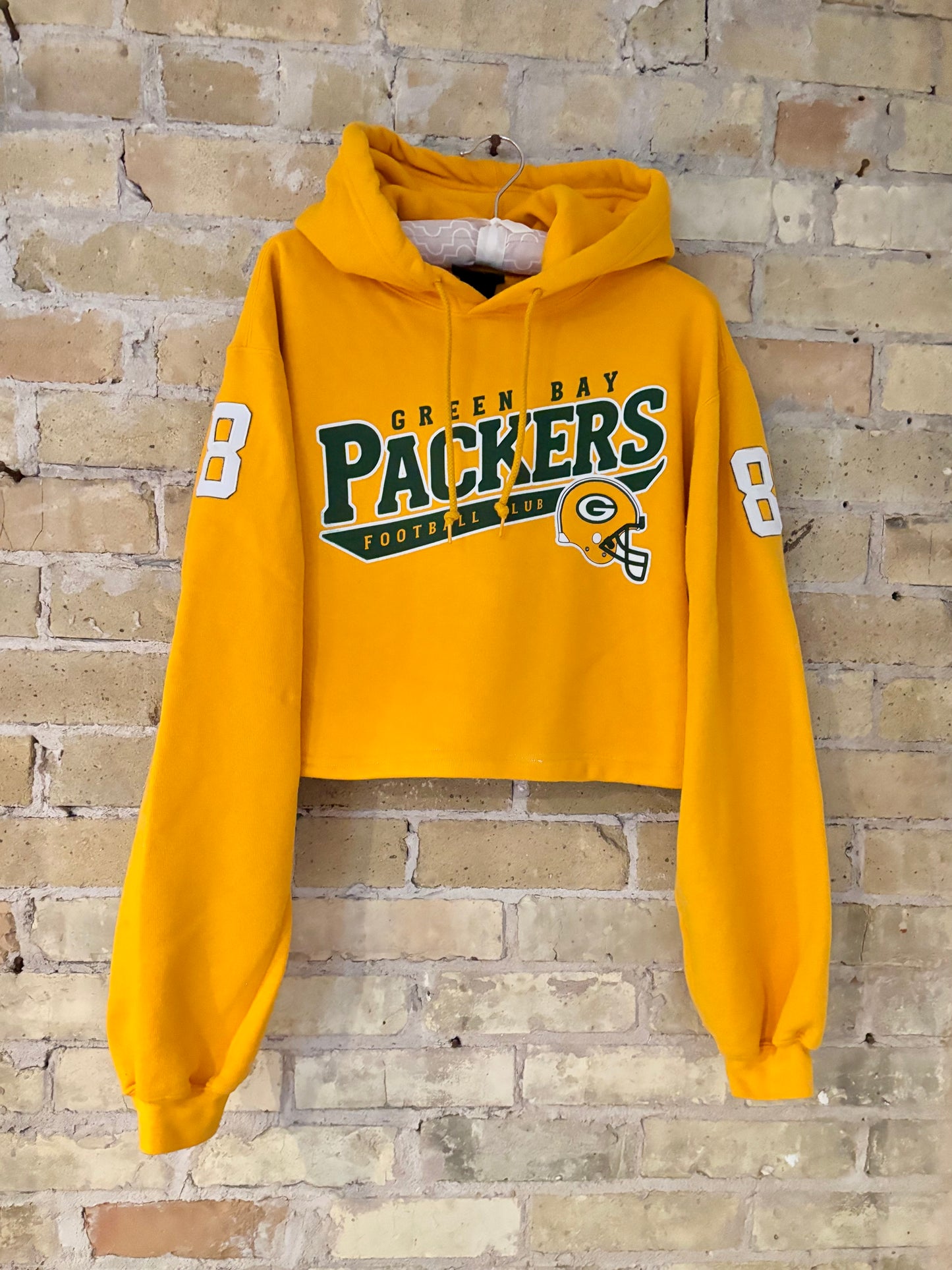 Reworked Packers retro Yellow cropped Jersey Hoodie