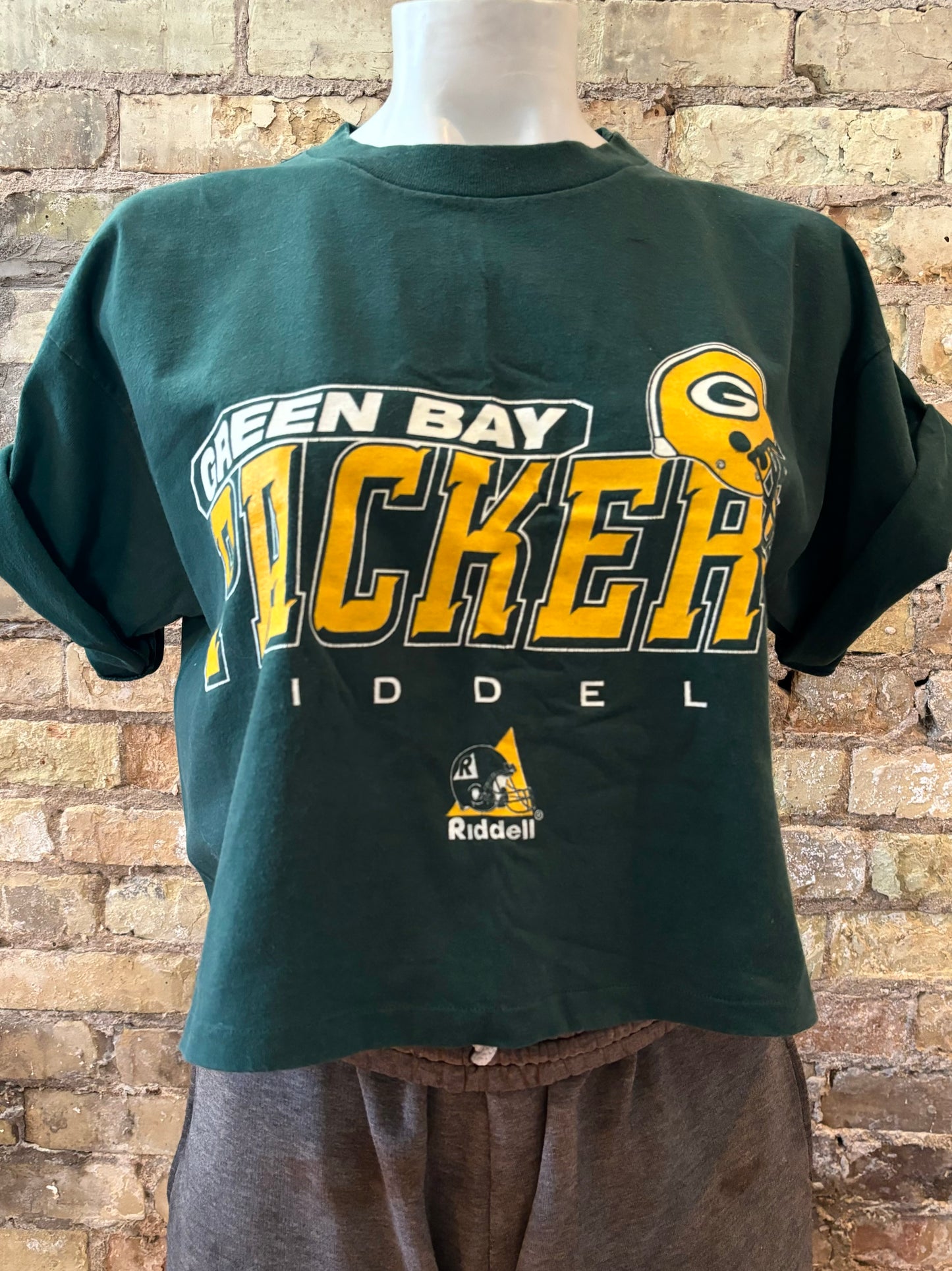 Reworked Packers Vintage Riddell cropped Graphic Tee