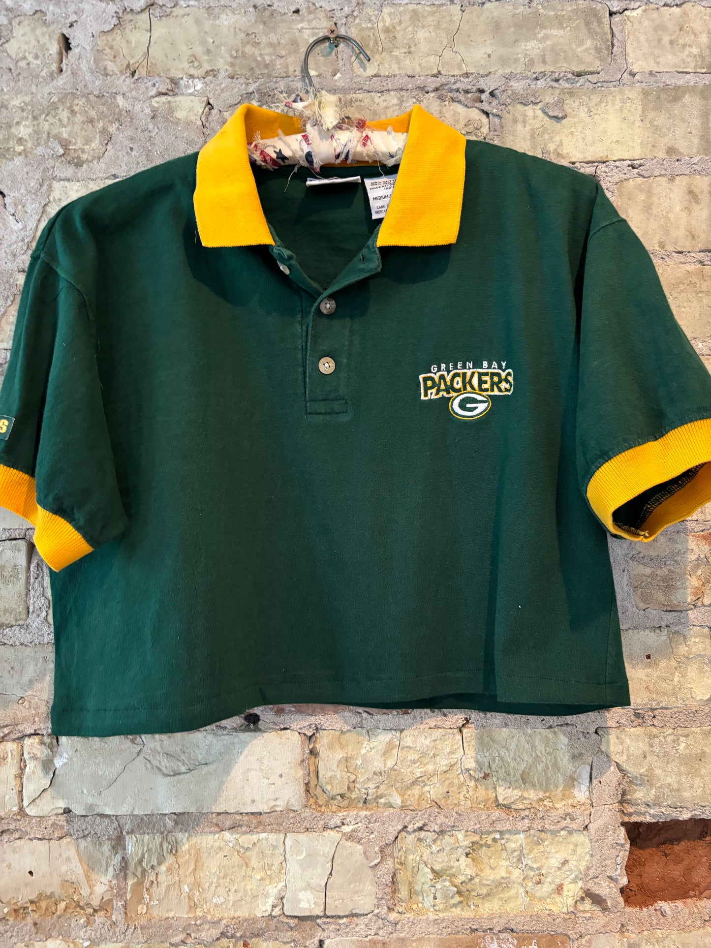 Reworked Vintage Green Bay Packers 3 Button cropped Polo Tee