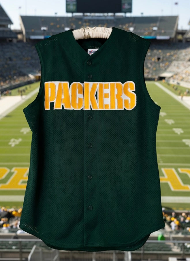 Rare Vintage GB Packers Button up sleeveless Baseball Jersey
