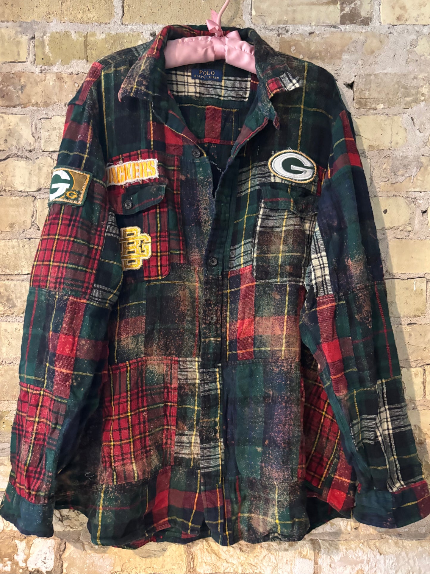 Vintage POLO RL distressed patchwork Plaid Game Day Flannel Shirt