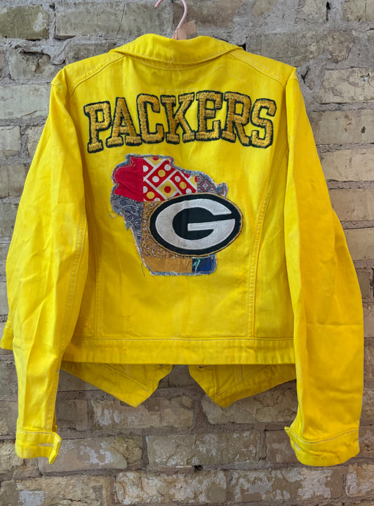 Reworked over dyed Packers Game day Denim Jean jacket