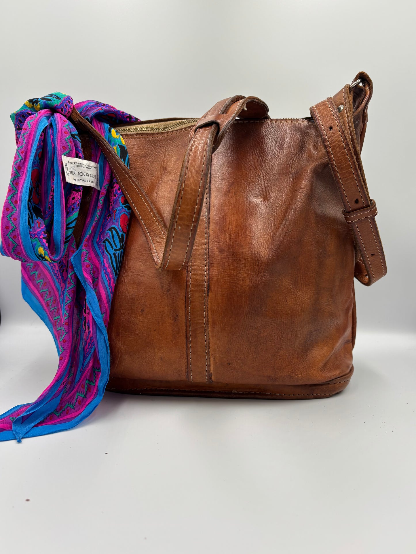 Vintage 70’s Distressed leather   Boho Messenger  Bag