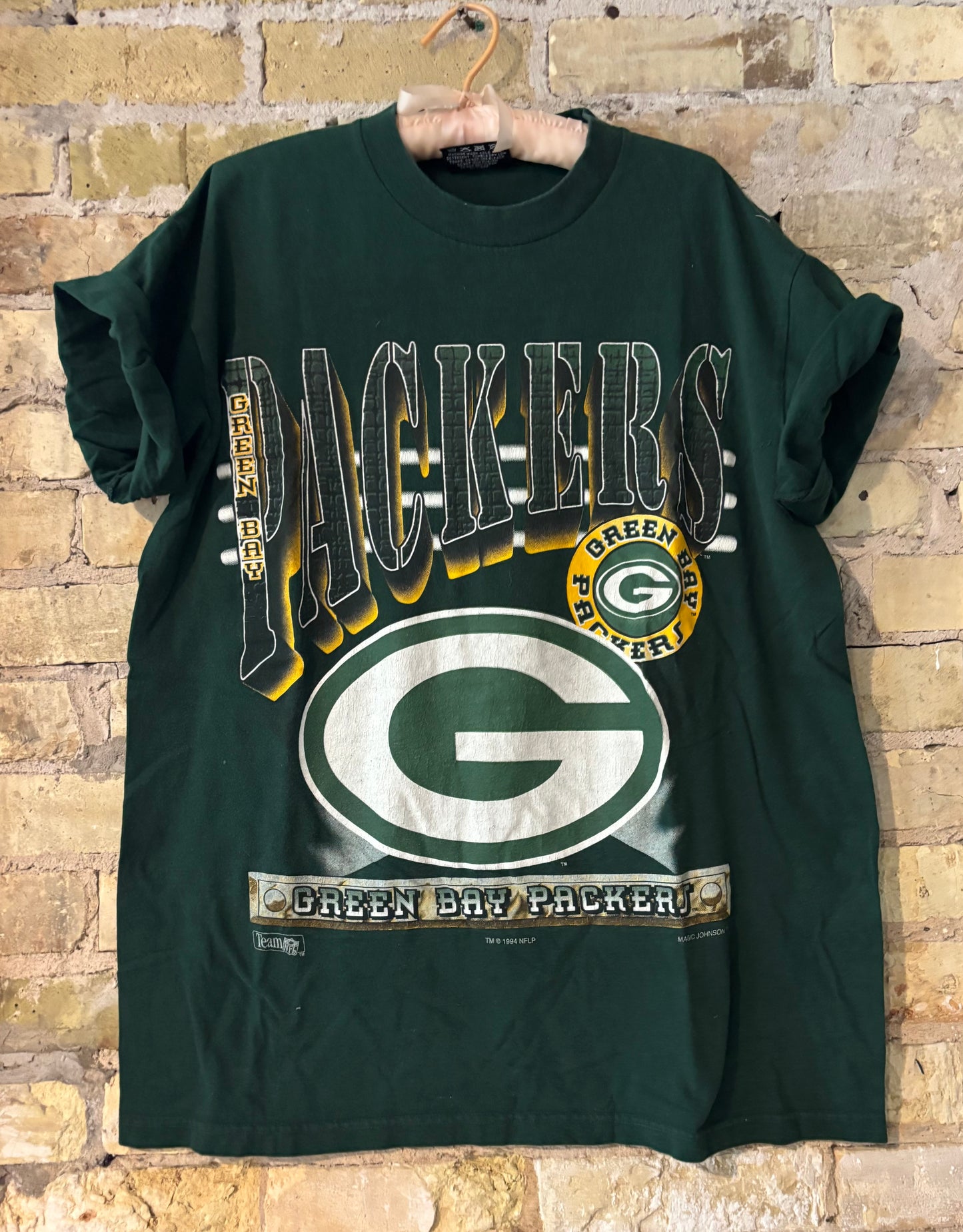Rare Vintage 90’s Green Bay Packers All Over Graphic T-shirt by Magic Johnson Tee’s