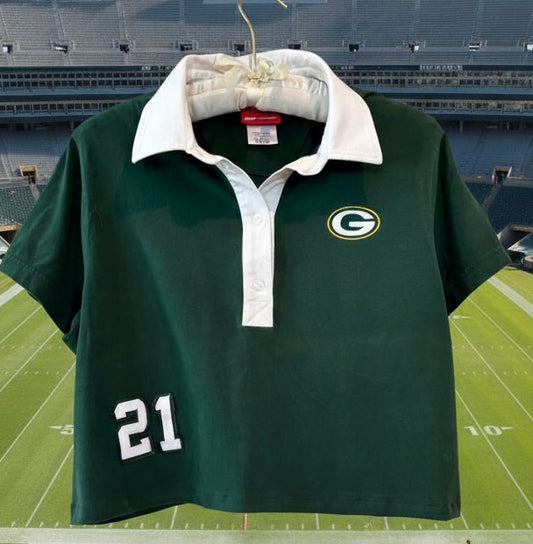 Reworked Vintage Green Bay Packers 3 Button cropped Polo Tee