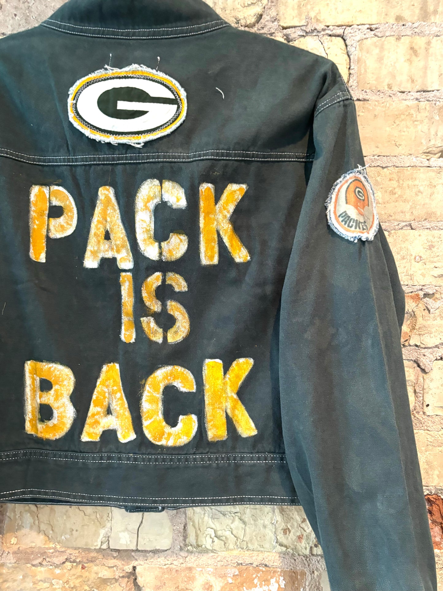 Reworked over-dyed Packers Game Day denim Jacket