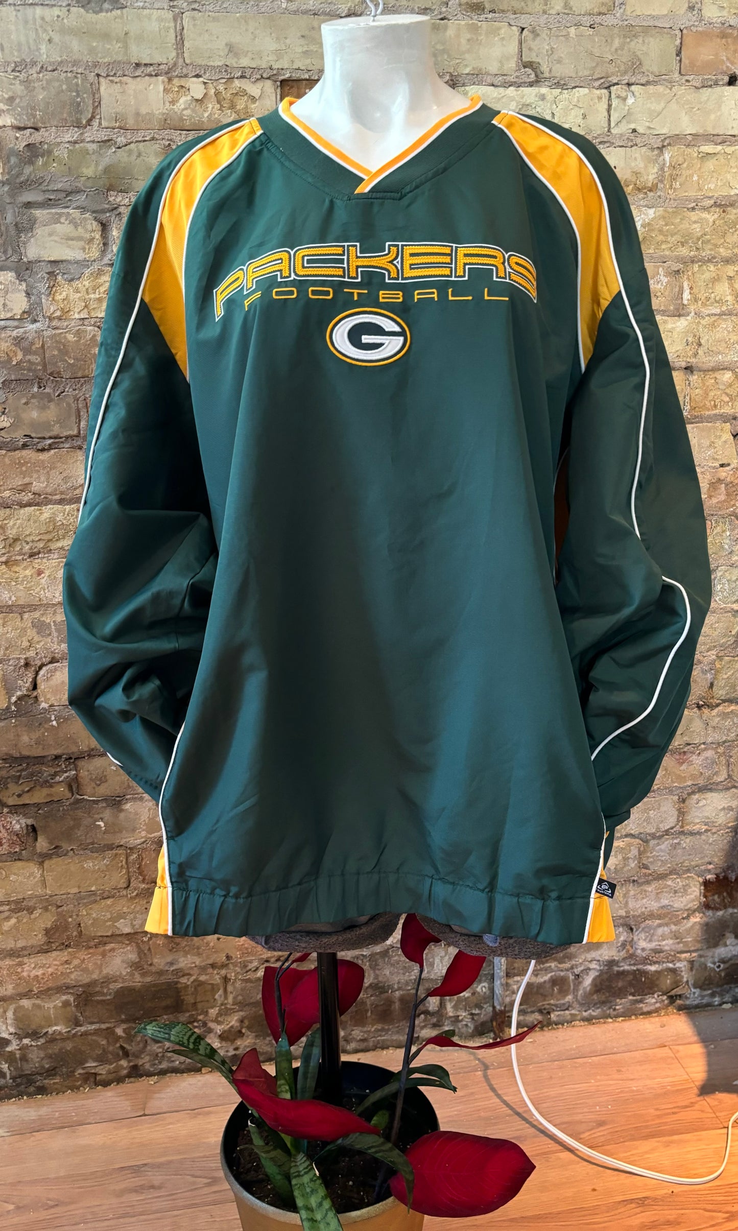 Vintage Green Bay Packers Color Block V Neck Windbreaker Pullover