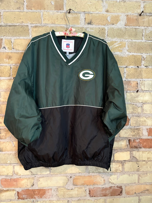 Vintage 90s Green Bay Packers 2 Tone Retro V Neck Pullover Windbreaker