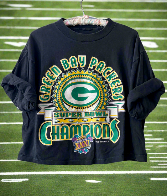 Reworked vintage Green Bay Packers cropped Super Bowl Tee