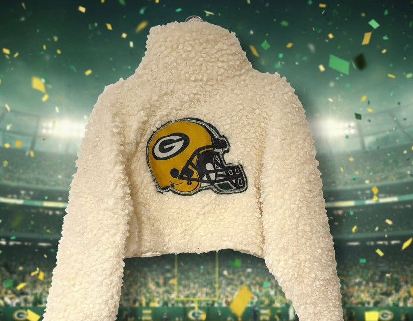 Reworked cropped Curly Faux Fur Jacket Coat