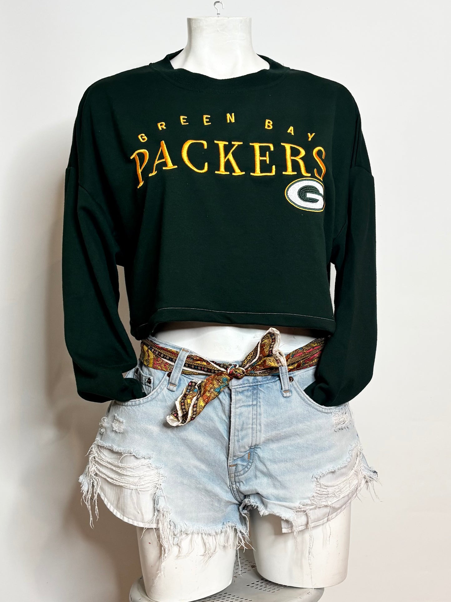 Vintage 90s Green Bay Packers Embroidered  Cropped Crewneck