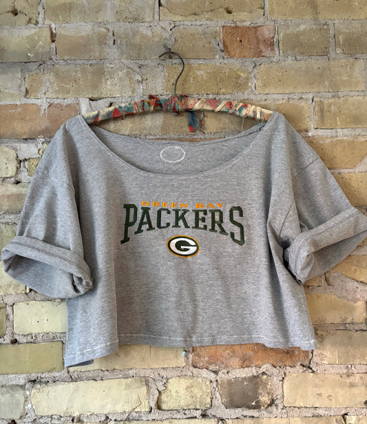 Reworked Packers off the shoulder Retro Crop Top T-shirt