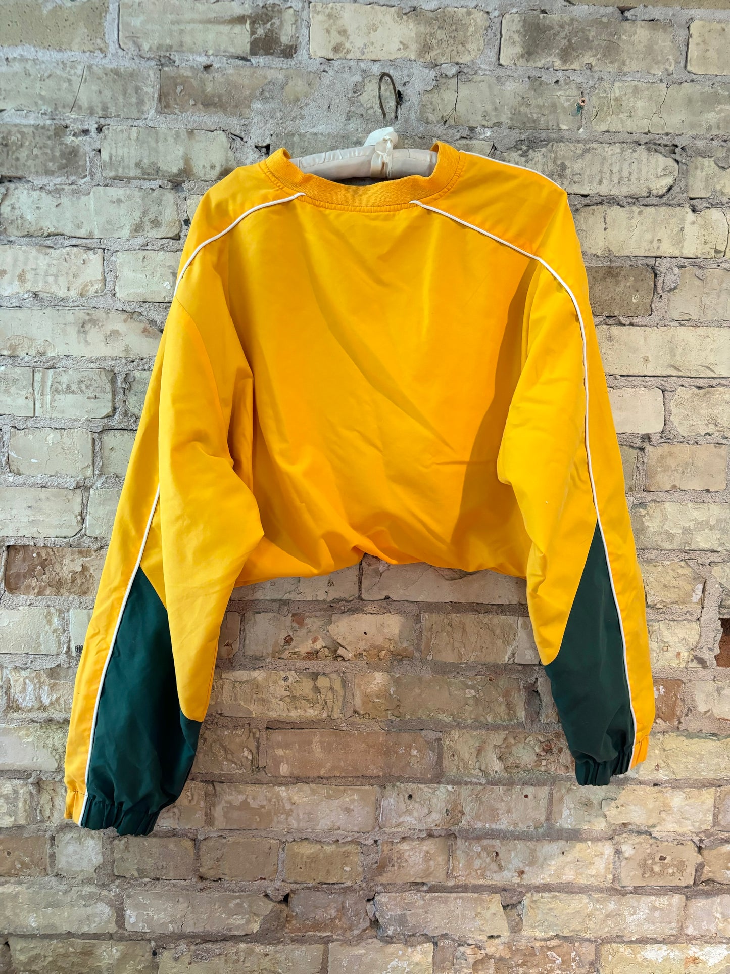 Reworked Retro Green Bay Packers Cropped Color Block V Neck Windbreaker