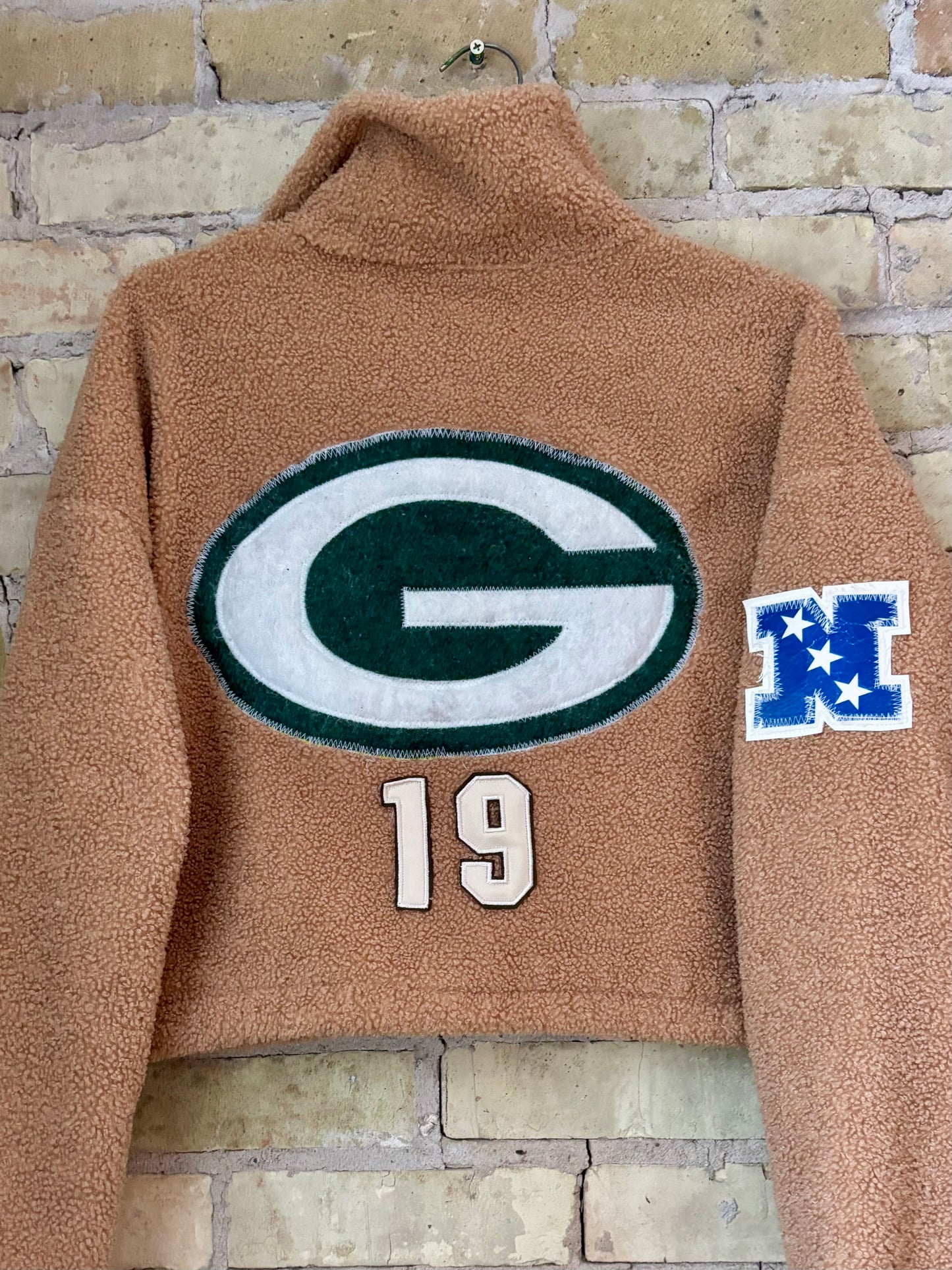 Reworked Green Bay Packers 1/4 Zip cropped Fleece Pullover