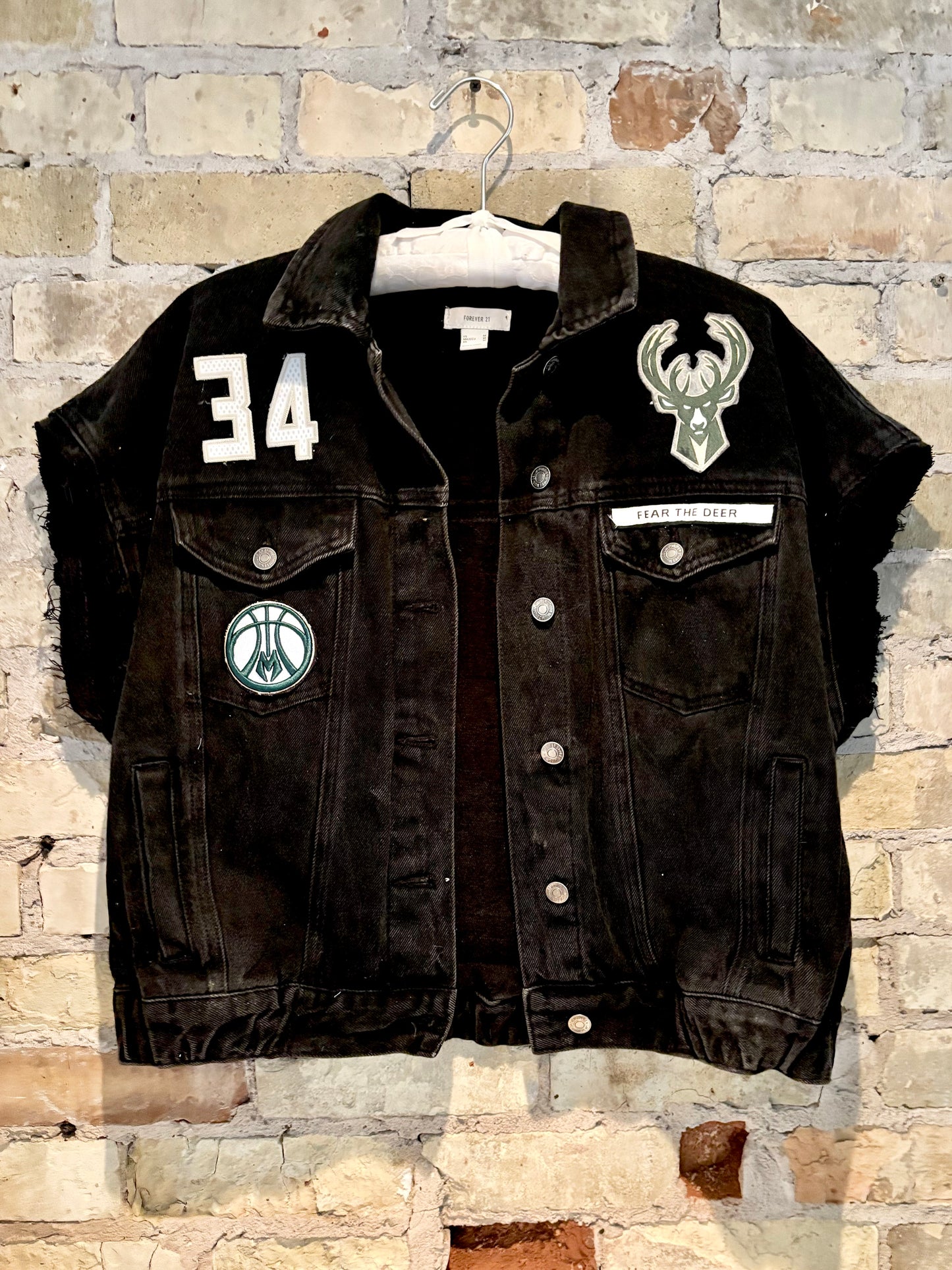 Reworked oversized BUCKS Game Day Denim Jean Vest