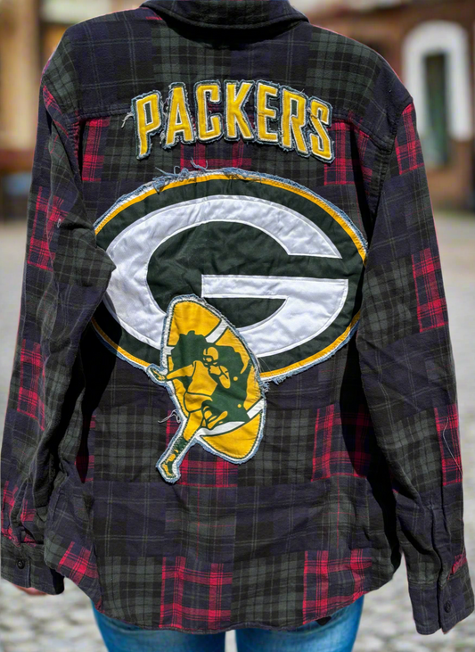 Reworked Packers Game Day Throwback Flannel Shirt