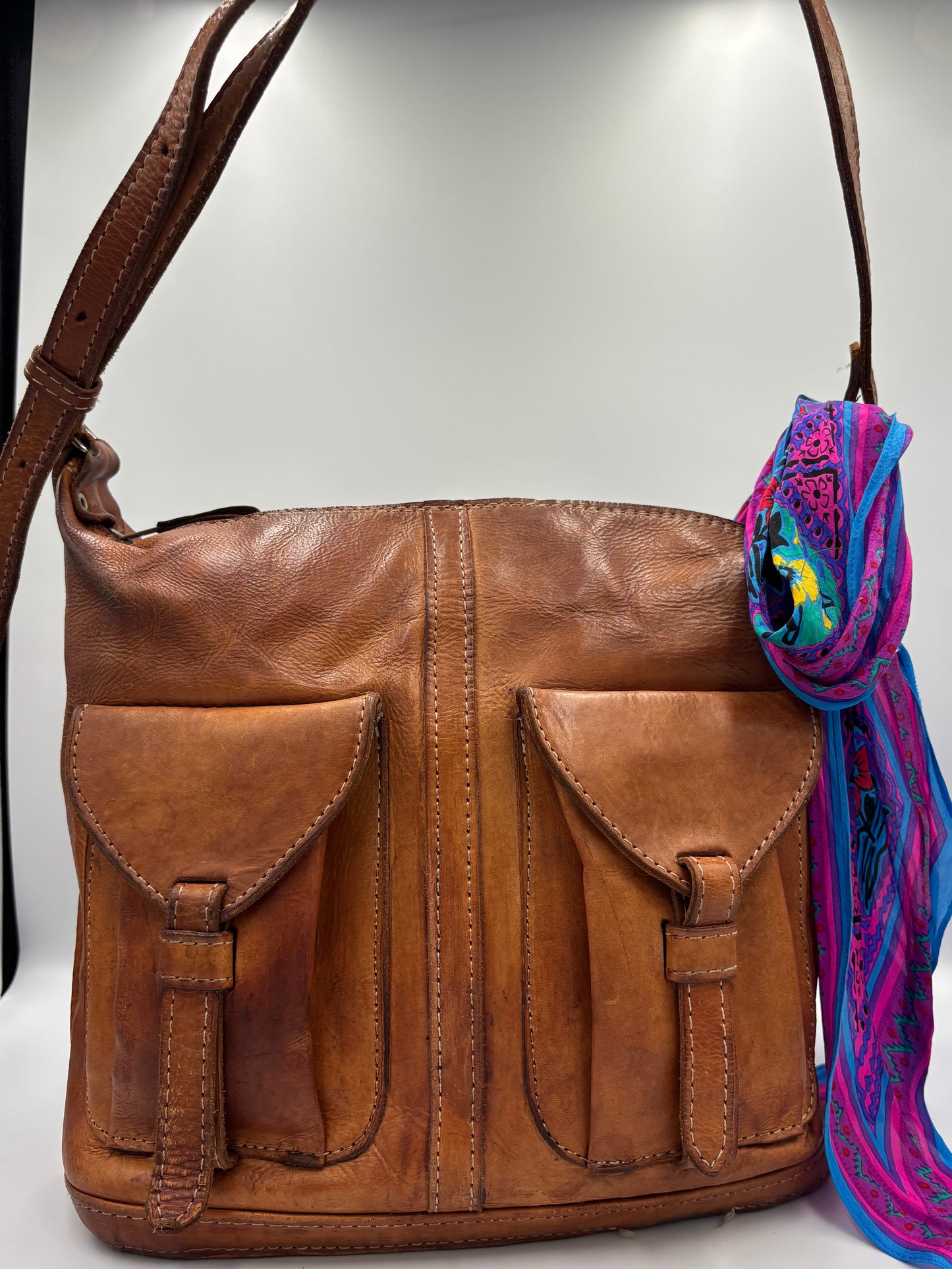 Vintage 70’s Distressed leather   Boho Messenger  Bag