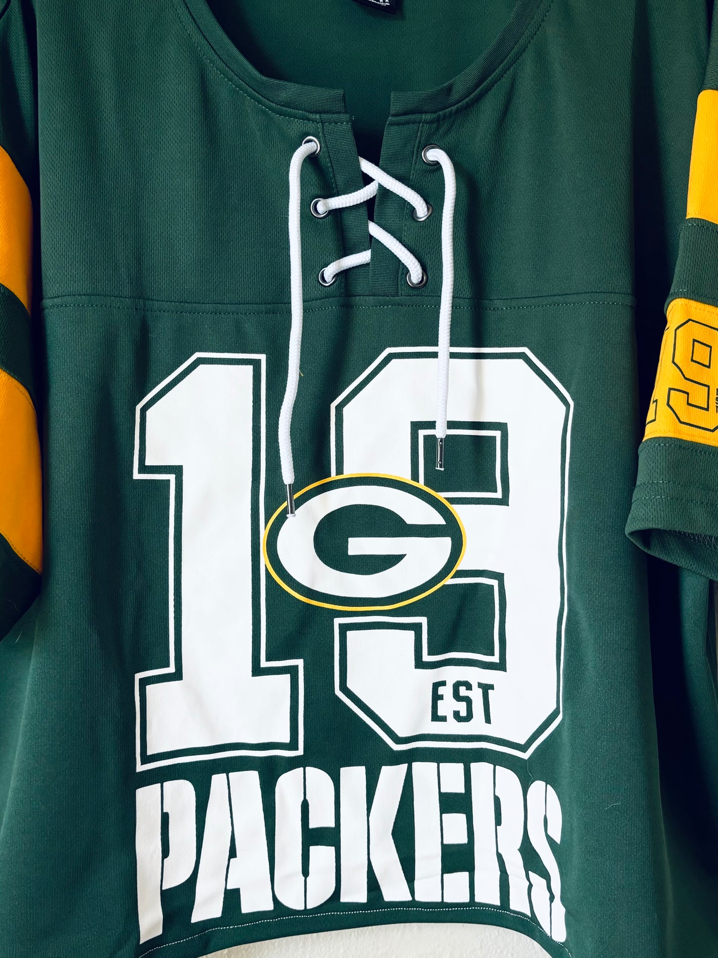 Reworked Y2k Packers Lace Up Cropped Jersey