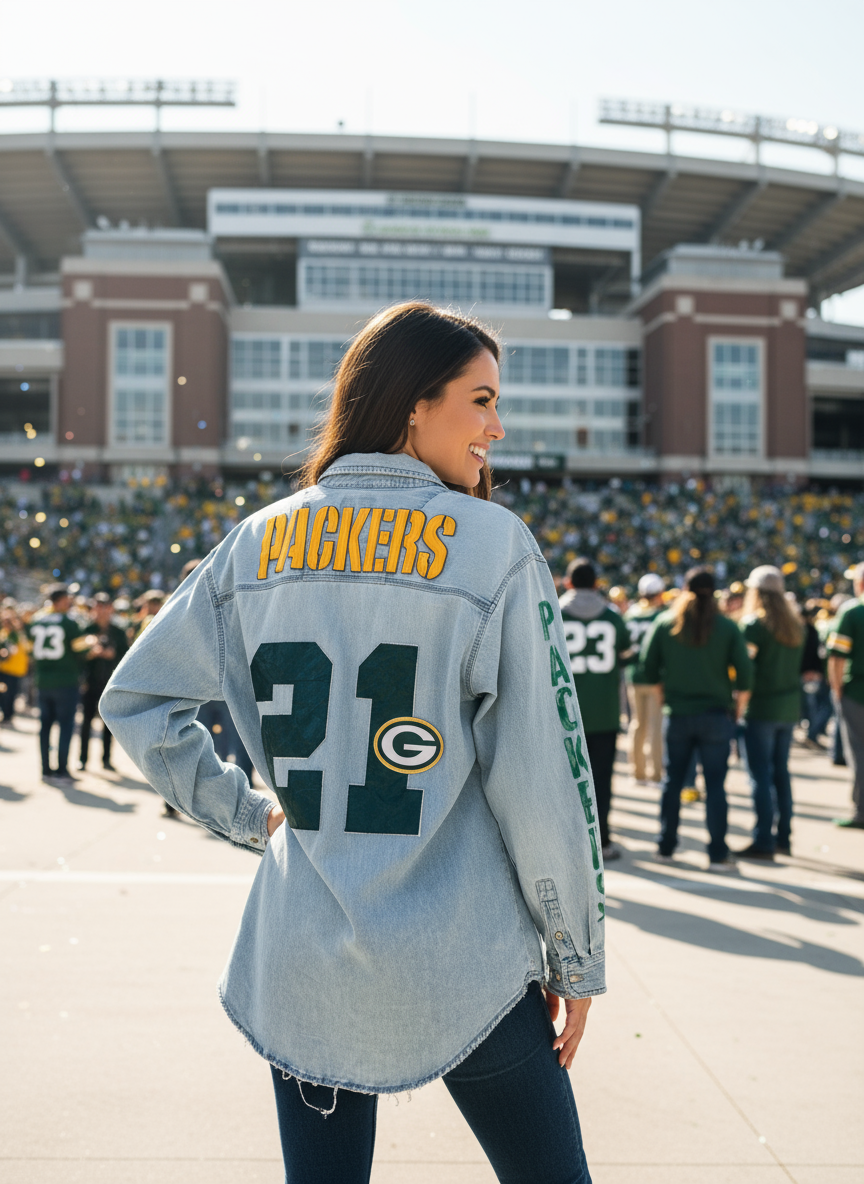 Reworked 90’s Packers oversized Game Day Denim Jean Shirt