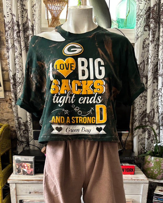 Reworked Packers Game Day Analog Cropped One Shoulder T-Shirt